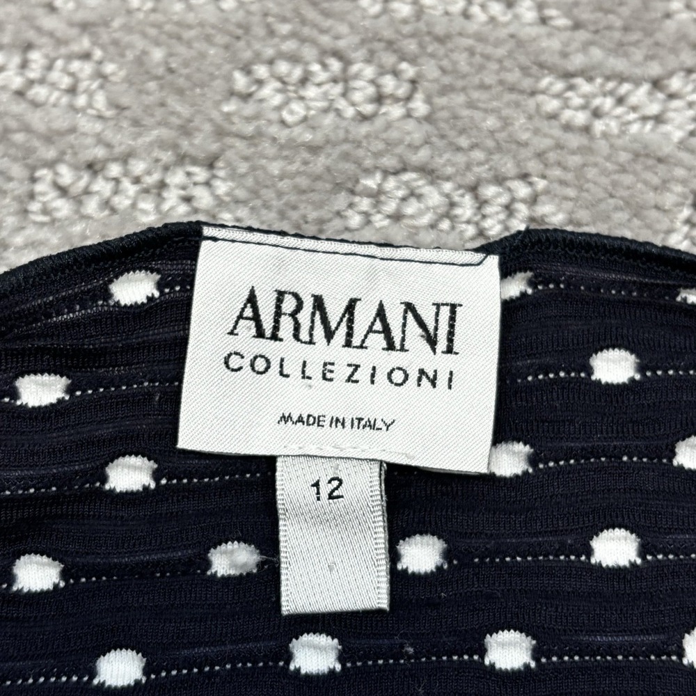 Armani Collezioni Shirt Women Size 12 Black White Stripes Short Sleeve  Blouse - Picture 2 of 6
